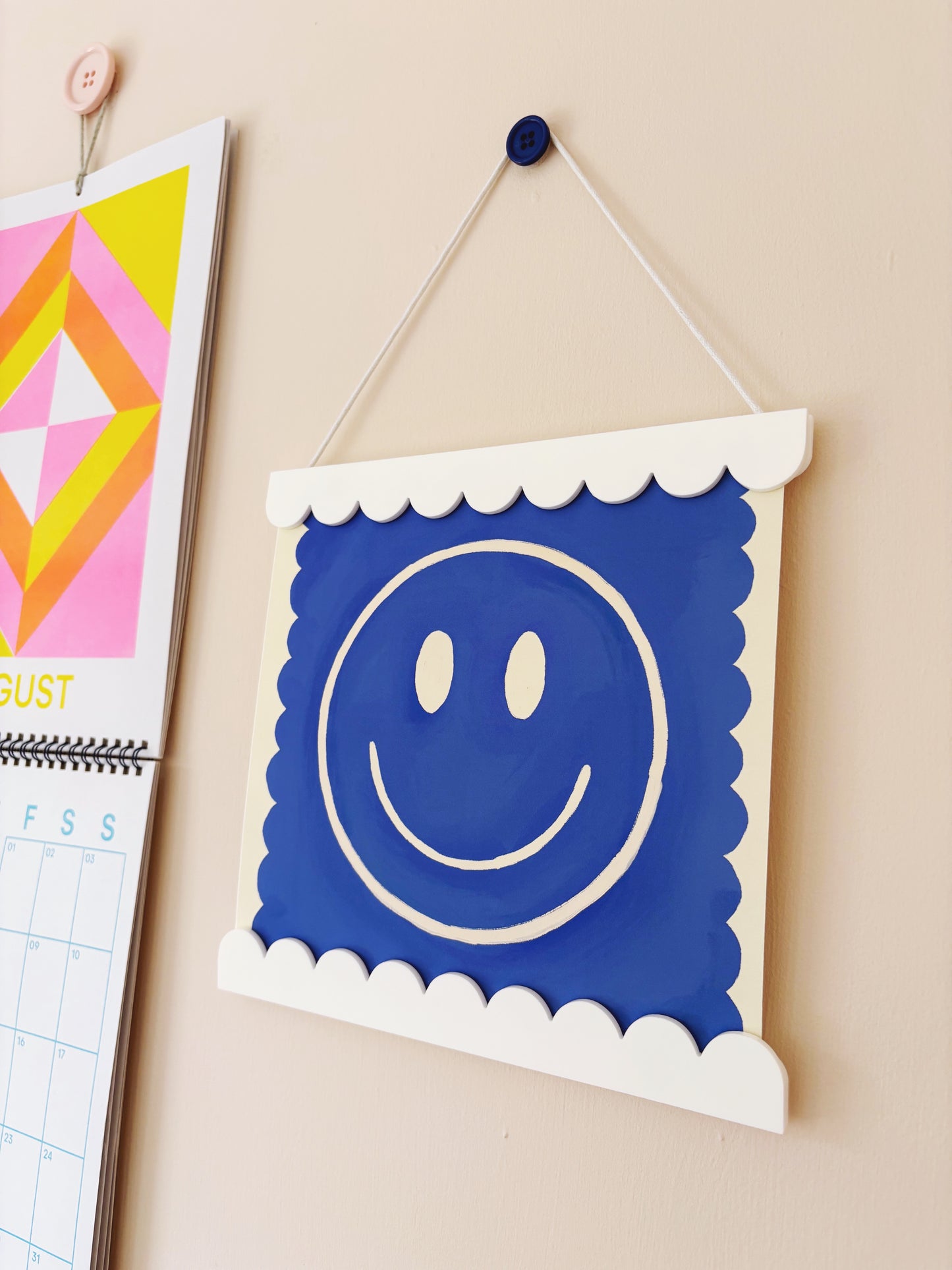 Kate Fox Design Smiley Print Bright Blue 8 x 8 inch
