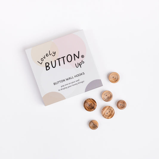 LOVELY BUTTON UPS ® Button Wall Hooks - Natural Wood