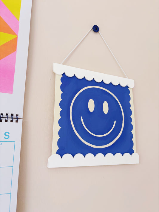 Kate Fox Design Smiley Print Bright Blue 8 x 8 inch
